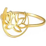 TEAMER Lotus Ring Stainless Steel Moon Lotus Ring Geometric Ring Simple Jewelry for Women Girls