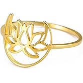 TEAMER Lotus Ring Stainless Steel Moon Lotus Ring Geometric Ring Simple Jewelry for Women