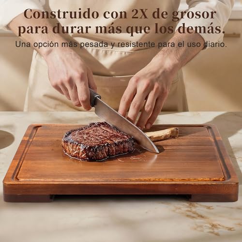 Muja Juego de 3 Tablas para Picar, Juego de Tablas para Picar Cocina con Soporte, con 4 Piezas Alfombrillas para Cortar de Plástico Flexible Perfectas Como Herramientas (43 * 33Madera)