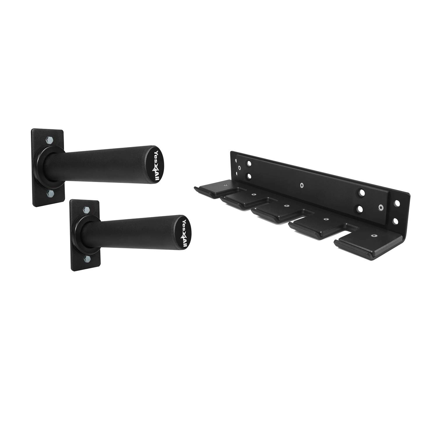 Yes4All Wall Mounted Olympic Barbell Holder & Weight Plate Storage Rack