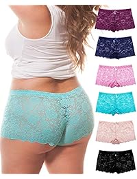 Barbra's paquete de 6 de bragas tipo short, de encaje, para dama talla grande y regular