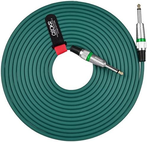 QOOKR 20ft Male to Male Straight 1/4" TS Color Instrument Cable for Electric Guitar,Bass,Keyboard(20 Feet,Green)
