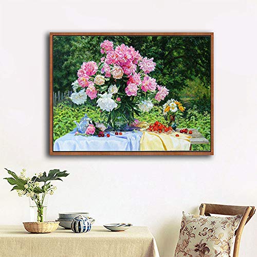 5D Diamond Painting Kits for Adults, Full Drill Flower Decoration Diamond Art by Number Embroidery Cross Stitch Kits DIY Canvas Oil Painting Rhinestones Diamond Pictures Craft for Home Wall Décor
