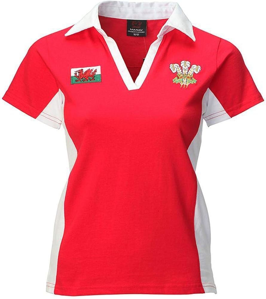 Ladies Welsh Contrast Short Sleeved Red Rugby Shirt Amazon.co.uk Clothing