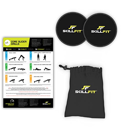 2-Piece Core Sliders Gliding Discs Set and Exercise Regimen Poster for Home Gym and Crossfit Abdominal Strength Training Workouts Includes Carry Bag