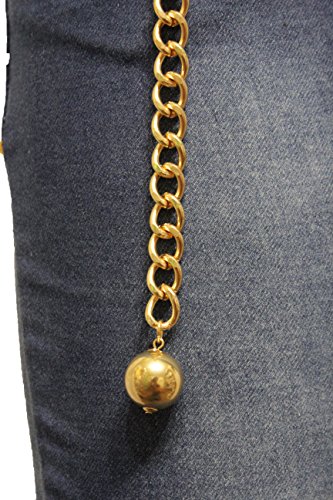 TFJ Women Fashion Belt Hip High Waist Metal Chain Balls Charms Plus M L XL Gold Color