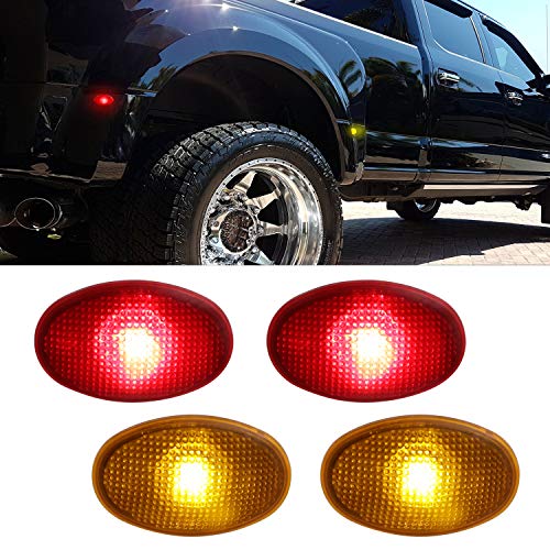 RUXIFEY LED Dually Bed Fender Side Marker Lights Amber Red Sidemarker Lamps Replacement Compatible with 1999 to 2010 Ford F350 F450 F550 Dually - Pack of 4