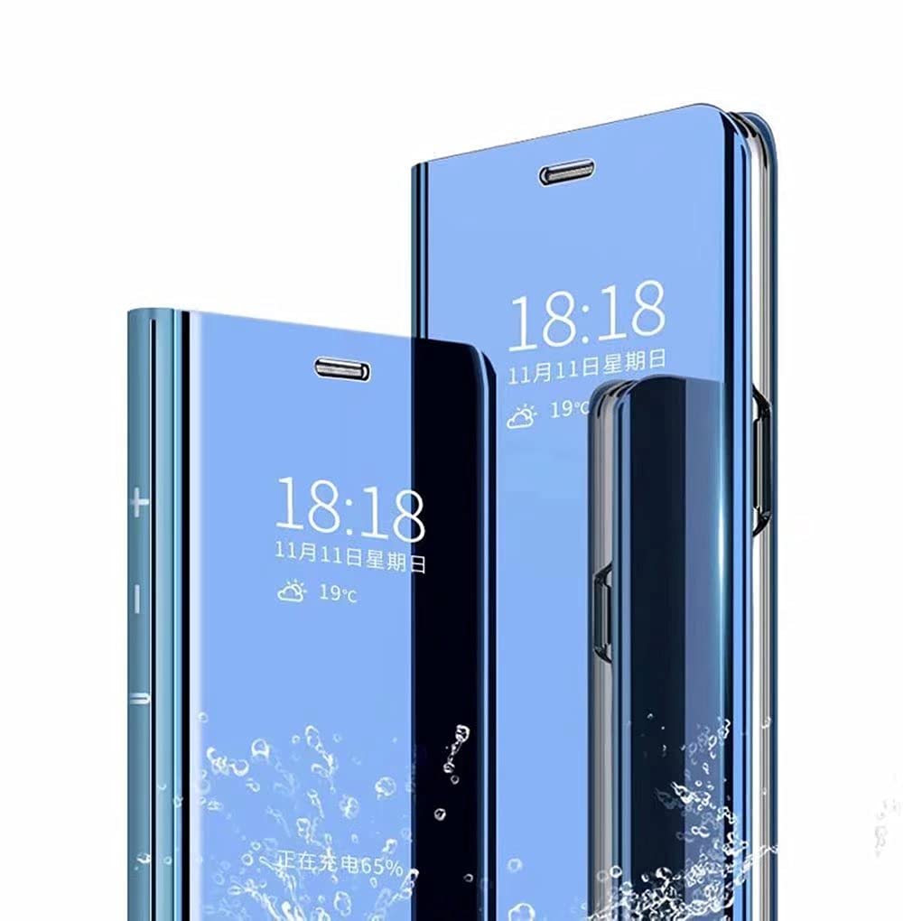 RanTuo Case for Xiaomi Redmi 10A, Ultra-thin Translucent Mirror+PU Leather Smart Flip Cover Case, With Bracket, Cover for Xiaomi Redmi 10A.(Blue)