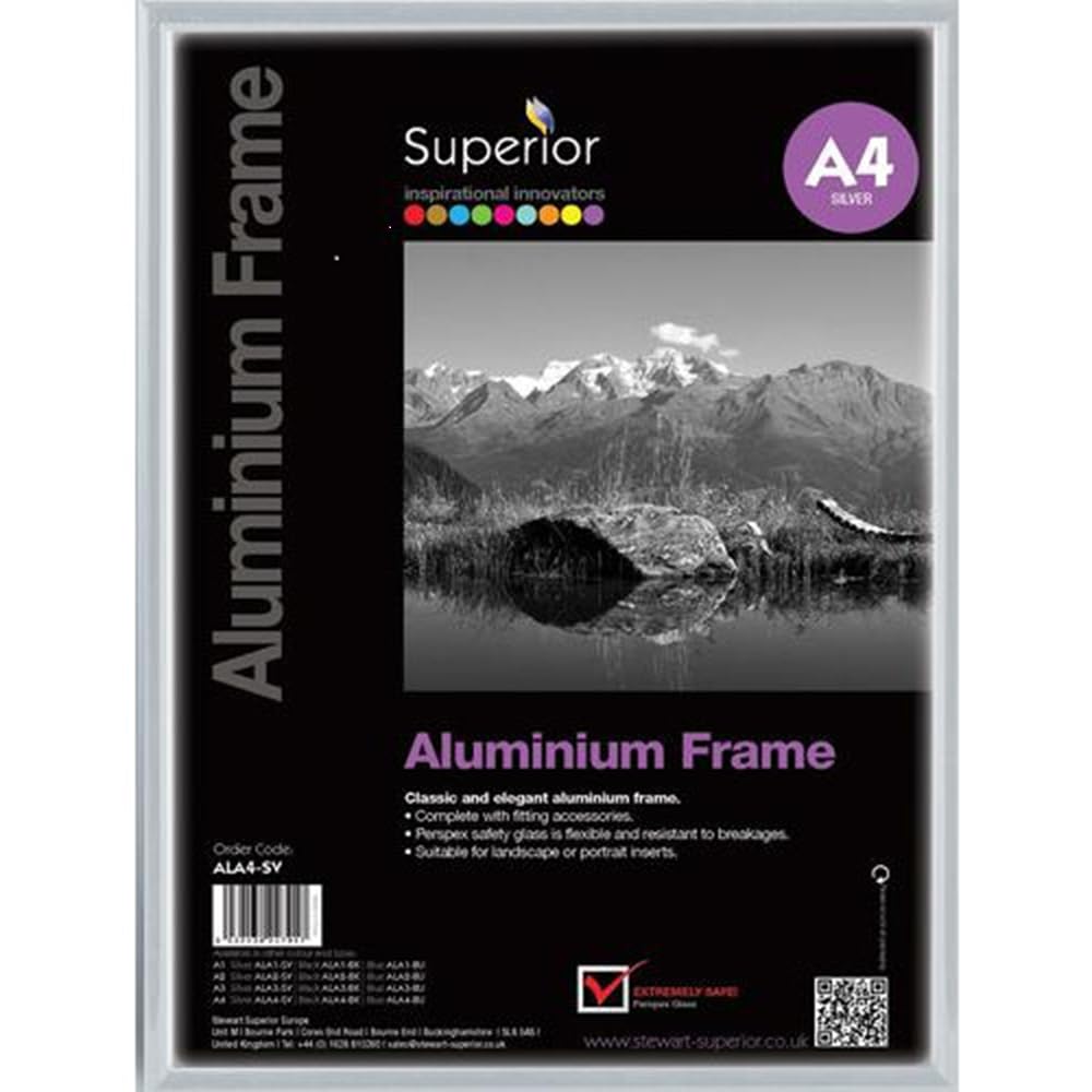 Stewart Superior A4 Brushed Aluminium Picture Frame with Perspex Safety Glass - Silver