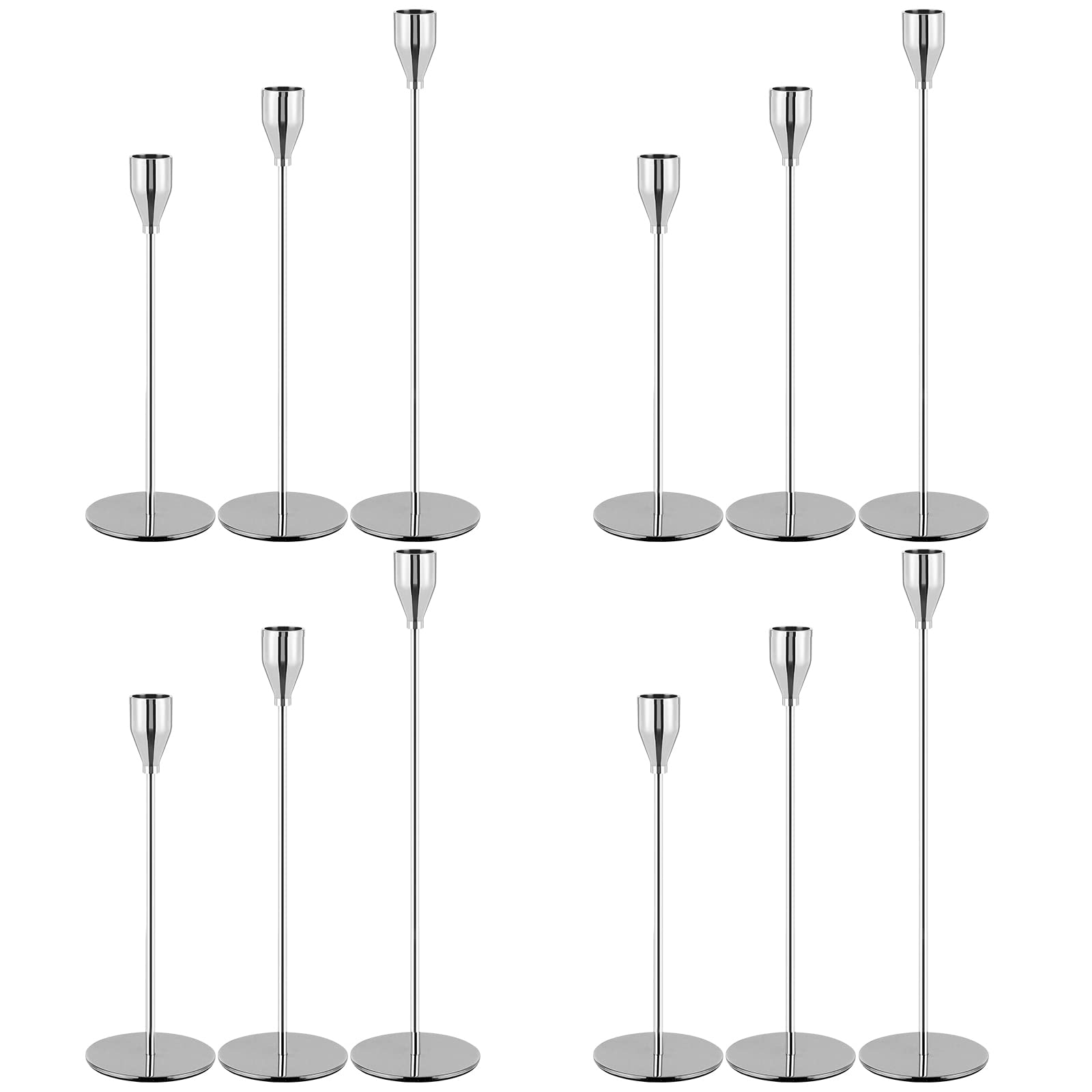 YMHPRIDE Set of 12 Silver Candlestick Holders Taper Candle Pillar Candlesticks,Vintage Candle Stand,Fits 3/4 inch Thick Candle,Home Decor,Wedding,Candlelight Dinner,Anniversary
