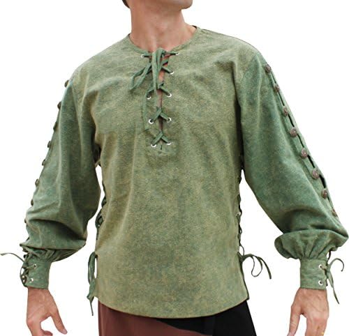 Svenine Cotton Medieval Button Sleeve Shirt Renaissance Costume Quality , X-Large, Stonewash Teal Green