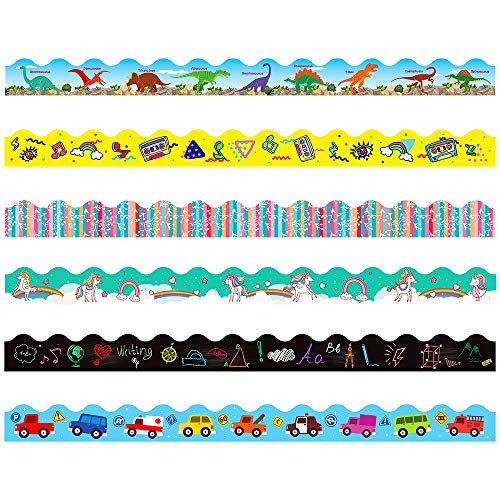 Bulletin Border 6-Pack Laminated Bulletin Board Borders for Classroom & School, Geometric Pattern Decorative Scalloped Trimmers, Border Trim, 2.6 x 36 inches of Each Roll - Thumbnail 7