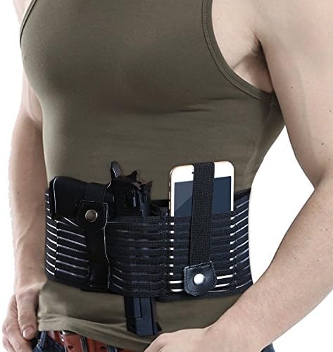 LOCALLION Belly Band Holster for Concealed Carry Elastic Waist Pistol Gun Holster Adjustable Abdominal Waist Band Handgun Carrying Hand Gun Holder for Pistols Revolvers Men and Women Fits Glock 17 19