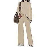 Fixmatti Women Sweater Set 2 Piece Knit Sweatsuit Turtleneck Sweater Top and Wide Leg Pant Lounge Outfits
