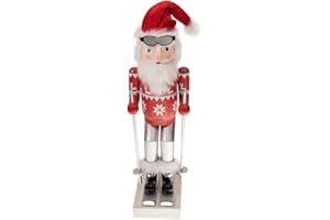 Clever Creations Skiing Santa 14 Inch Traditional Wooden Nutcracker, Festive Christmas Décor for Shelves and Tables