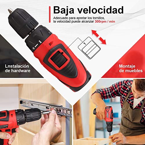 Taladro-Atornillador-12V-DETLEV-Pro-Destornillador-Elctrico-2-Velocidades-Par-Mx-28Nm-181-con-1-Batera-Recargable-de-iones-de-Litio-2000mAh