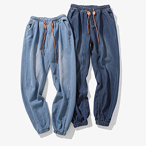 Vintage Wash Jeans Pants Men Casual Autumn Denim Cotton Hip Hop Work Trousers Darkblue
