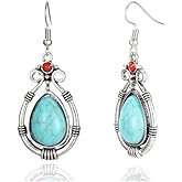 Western Earrings for Women Bohemian Turquoise Dangle Earrings Vintage Oval Geometric Ethnic Teardrop Earrings Western Turquoise Jewelry Accessories