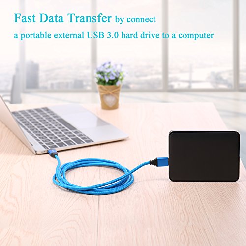 Note 3 Charger Cable, Besgoods 2-Pack 6ft Braided USB 3.0 Cable - A Male to Micro B Cable Fast Charger Cord Compatible External Hard Drive, Samsung Galaxy S5/Note 3, Note Pro 12.2 - Blue - Thumbnail 2