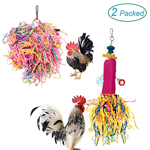 kathson Chicken Toys for Hens, Natural Colorful Loofah Shredder Toy and Foraging Shredding Hanging Toy Ideal for Chook and Medium Parrots Parakeets Budgies(2 Packed)
