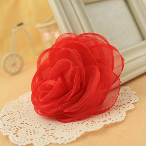 Merdia Women's Lovely Flower Hair Clip Rose Brooches for Wedding Red