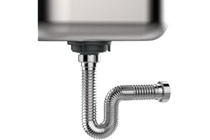 EASYDRAIN Flexible P-Trap for 1-1/2" Drain Pipes (Chromed - 24 Inch Length) with Adjustable Connections for Kitchen Sinks and Shampoo Bowls, Compatible with Various Sink Configurations
