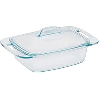 Pyrex Easy Grab 2-Qt Glass Casserole Dish with Lid, Tempered Glass Baking Dish with Large Handles, Dishwashwer, Microwave, Fr