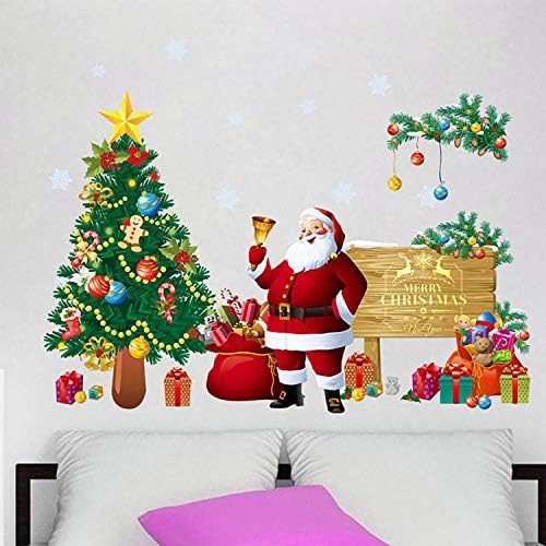 Christams Wall Sticker DIY Santa Claus with Christmas Tree Wall Decals Removable Snowflake Wall Stickers Murals for Home Kid's Living Room Bedroom Shop Window Decorations