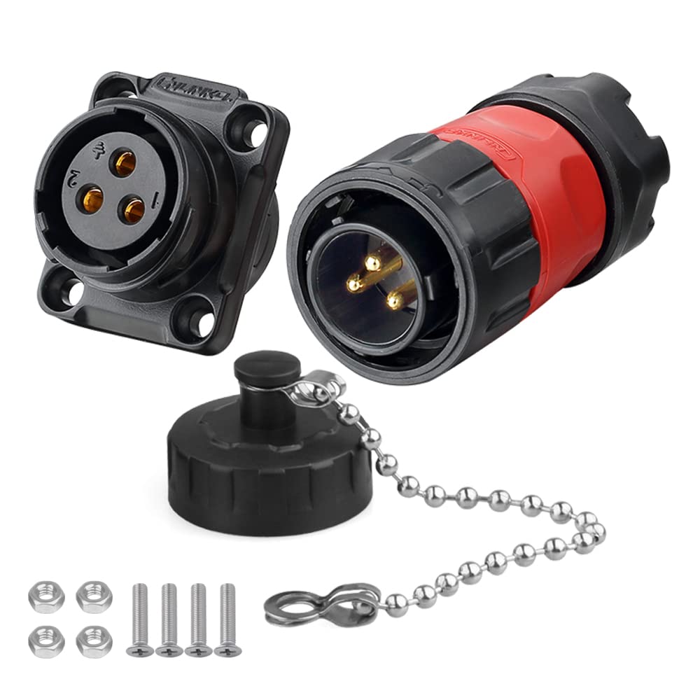 CNLINKO YM-20 Industrial Waterproof Connector IP68 Circular Aviation Connector PBT Plastic Shell M20 2-12 Pin Flange Socket (3 Pin)