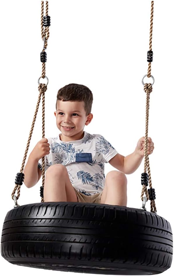 ROCK1ON Rubber Tire Swing For Kids & Adults Indoor Outdoor Garden Backyard Patio Swing Set for Tree Playground Playroom 330 lbs Capacity with PE Rope