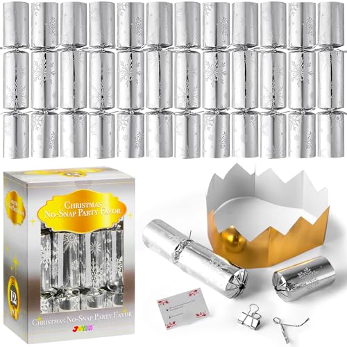 JOYIN 12 Pack Christmas Party Favors with Silver Snowflake Design, No-Snap Party Table Favors with Holiday Party Supplies for Kids and Adults, Christmas Parties, Dinners and Holidays