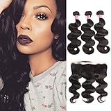 SuperNova Brazilian Body Wave Virgin Hair Weave 3 Bundles with 13x4 Ear to Ear Full Lace Frontal Closure Unprocessed Human Hair Extensions Natural Color(20 22 24+16inch)