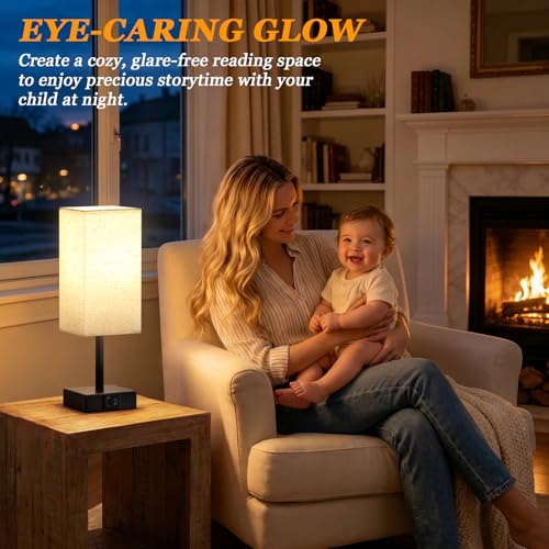PreeOtti Touch Bedside Lamps, Bedside Table Lamp with USB A+C Charging Ports, Touch Lamps Bedside for Bedroom/Living Room/Study Room/Office, 3-Way Dimmable Reading Light (LED Bulb Included)