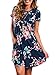 ZESICA Women's Crew Neck Short Sleeve Floral Shift Dress with Pockets Navy Blue Large
