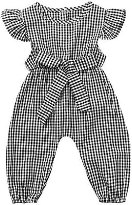 Waymine Infant Baby Girls Plaid Ruffles Sleeve Bow Romper Jumpsuit Clothes 3-18M