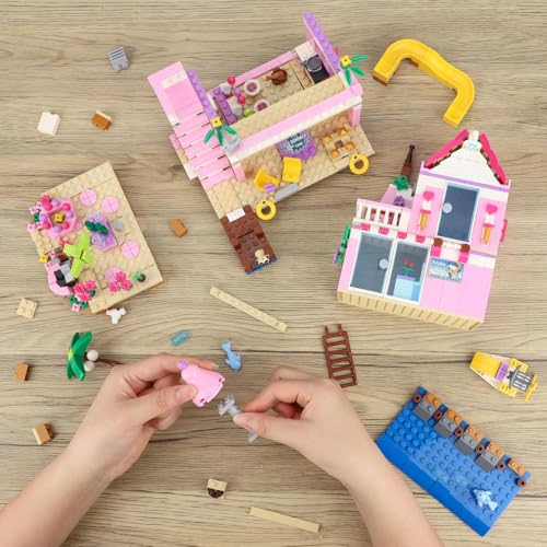 Uniiking® 822 PCS Beach House Building Set, Pink Girls Seaside Beach Villa Friends Building Set Compatible with Le-go Friends Construction Educational Toy for Kids Age 8-12 and Up