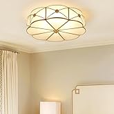Aeyee Brass Flush Mount Ceiling Light, Frosted Glass Ceiling Mount Light with Flower Decoration, 4 Lights Classic Ceiling Lig