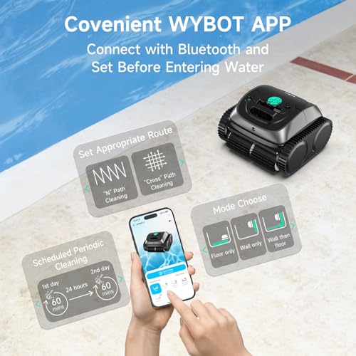 (2026 Upgrade) WYBOT C1 Pool Vacuum Robot for Above Ground & Inground Pool, 150mins Cordless Pool Cleaner, 4-in-1 Wall/Waterline/Platform Cleaning up to 1,614 sq.ft, Smart Navigation, App Control