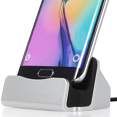 FanTEK Micro USB Charging Dock Station Work for Samsung Galaxy S7/J5/Note 3/Grand Prime, Microsoft Lumia 535/650/550, Motorola Moto G4 Plus/X Play, Sony Xperia Z2, Blackberry Priv and More, Silver