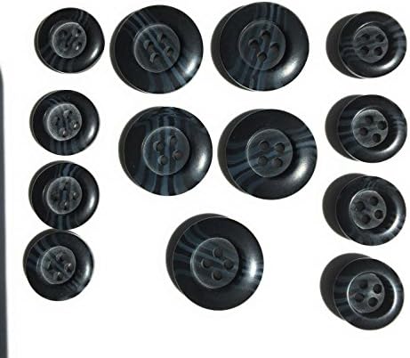 BLACK / Marbelized Grey BUTTON SET -Tailored 4 Hole- ~ For Blazer, Suits, Sport Coat, Uniform, Jacket , Dresses 13 Pc.
