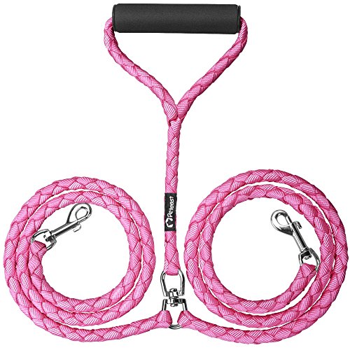 Peteast Dual Double Dog Leash No Tangle W Soft Handle for Two Dogs - Pink - Thumbnail 6