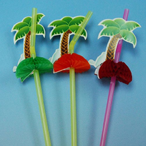 30pcs/pack 3d Coconut Tree Cocktail Paper Straws Umbrella Drinking Straws Party Decoration Color Assorted