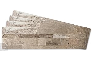 Tic Tac Tiles Peel and Stick Self Adhesive Removable Stick On Kitchen Backsplash Bathroom 3D Stone Tiles (12-Sheet) (Stone Brown)