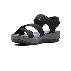 Clarks Women's Ankle-Strap Wedge Sandal, Black, 10.5