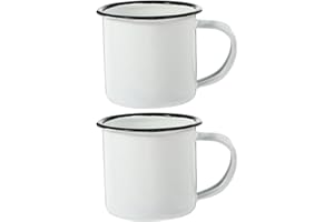 CATIEBYE 2pcs White Enamel Drinking Cups Vintage Retro Tea Mugs for Camping Outdoor Use and Home Dining
