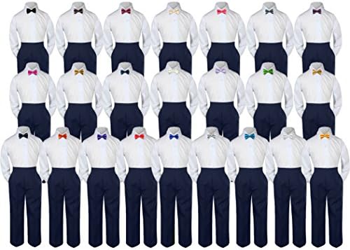 3pc Baby Toddler Boy Kid Party Wedding Suit NAVY Pants Shirt Bow Tie Set Sm-4T (4T, Navy)
