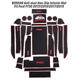 Custom Fit Cup Holder,Ford F150 Cup Holder Mat Non-Slip Interior Door Cup Arm Box Storage Mat,Arm, Box, Door and Center Console Liner Accessories for Ford F150 2015 2016 2017 2018 29 PC-Set (Red Trim)