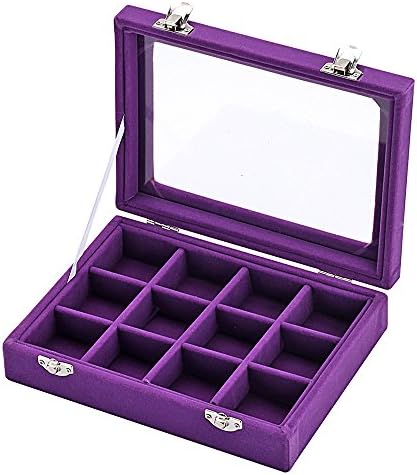 MeJell 12 Slot Velvet Glass Jewelry Box Organizer Rings Earrings Tray Display Storage Case