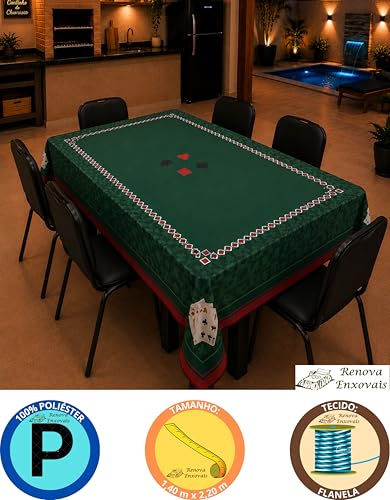 Toalha De Mesa Aveludada Para Jogar Baralho Estampa De Cartas Truco Carteado Tema Poker Serve Em Mesa Retangular Para 6 Lugares - 1,40 X 2,20 M - Renova Enxovais