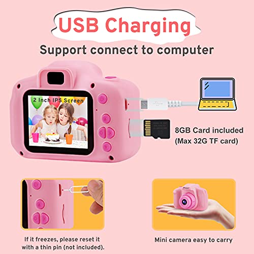 PROGRACE Kids Camera Girls Toys 2 Inch IPS Children Digital Camera for Kids 1080P Video
